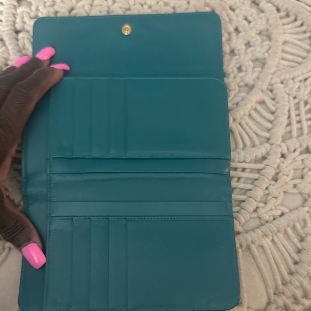 Miu Miu Teal Crocodile-Embossed Wallet - Picture 8 of 16